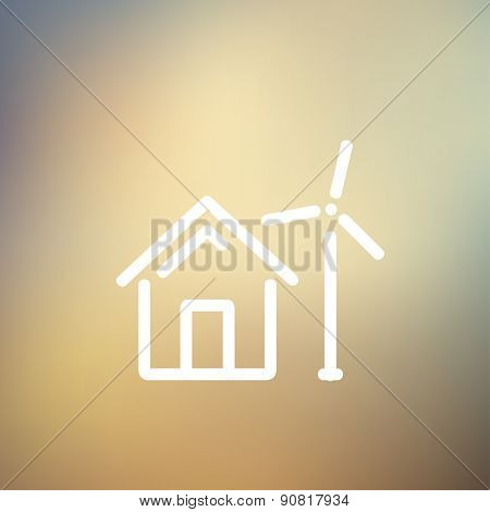 House with windmill icon thin line for web and mobile, modern minimalistic flat design. Vector white icon on gradient mesh background.