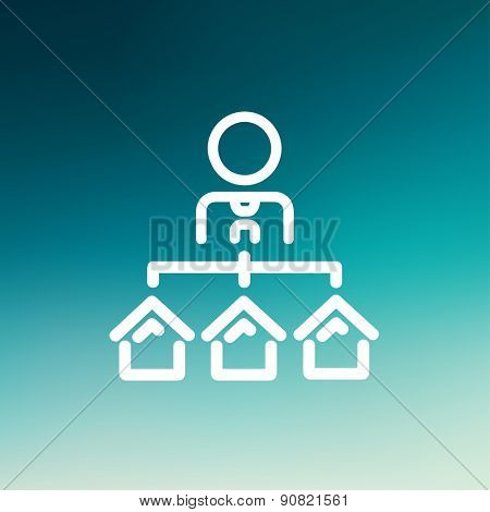 Agent with three houses for sale icon thin line for web and mobile, modern minimalistic flat design. Vector white icon on gradient mesh background.