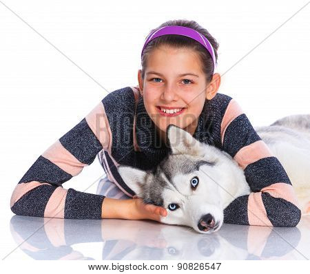Girl with her Husky