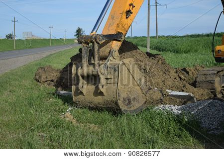 Bucket Of The Excavator On Installation