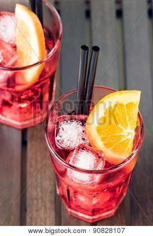 Spritz Aperitif Aperol Cocktail With Orange Slices And Ice Cubes