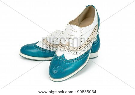 Beautiful Blue Woman Shoes Isolated On White Background