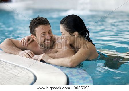 Couple relaxing in  of spa center