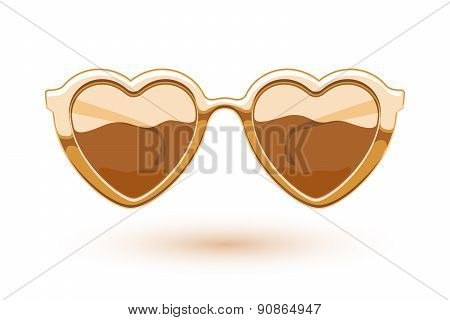 Heart shaped golden metallic sunglasses illustration.