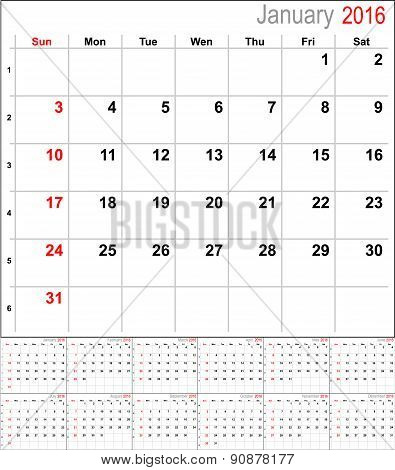 Vector calendar for 2016