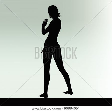 Woman Silhouette With Hand Gesture Greet
