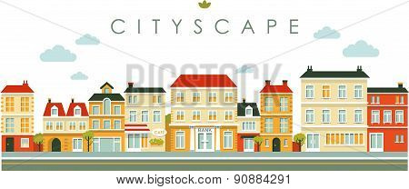 City panorama street background in flat style