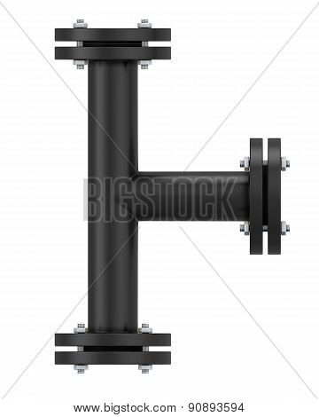 Black T-branch Gas Pipeline Element Close-up On A White