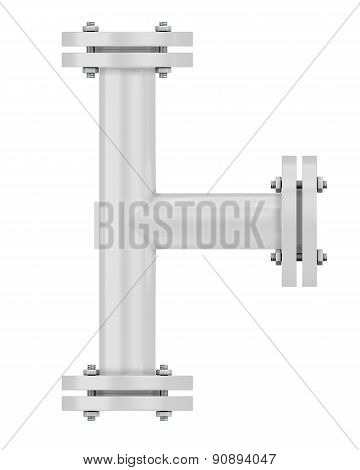 White T-branch Gas Pipeline Element Close-up On A White