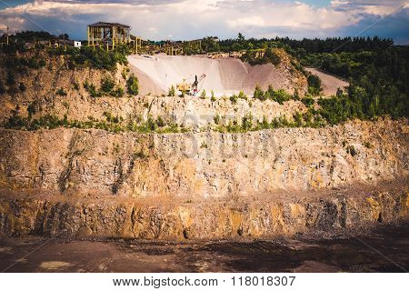 granite quarry with the machines to work, view