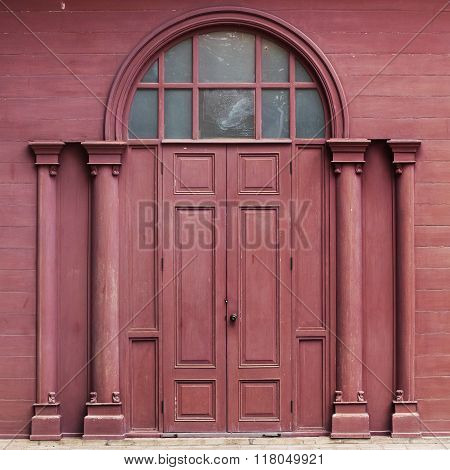 Traditional Crimson Wooden Door Thai for background