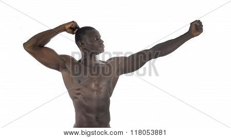 Muscular Black Athlete man on White Background