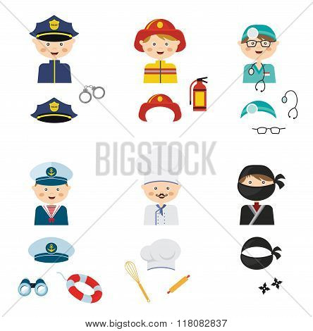 cute cartoon set of costumed kids with different  professions