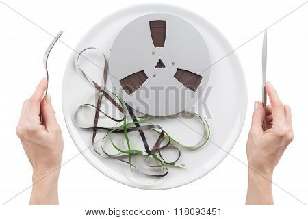 Reel Magnetic Tape On A Plate