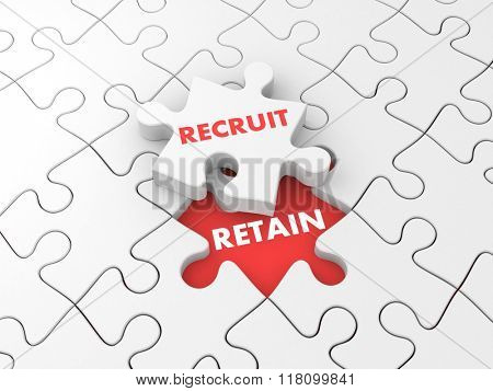 Recruit and retain. Business metaphor with puzzles