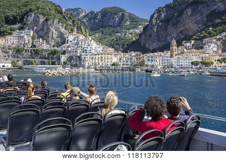 Tourists Dock In The Harbor Amalfi