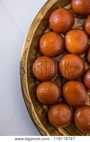 sweet gulab jamun indian dessert, indian sweet, asian sweet dish gulab jamun served in a silver bowl