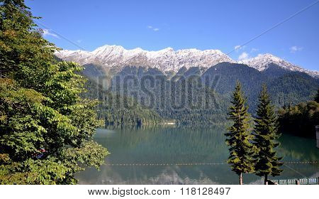 View Of The Mountain Lake Rizza, Abkhazia