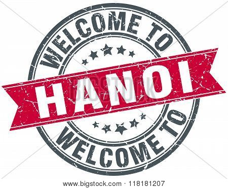 welcome to Hanoi red round vintage stamp