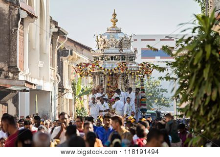 Georgetown, Penang, Malaysia - January 23, 2016 : Hindu Devotee Taking Part In The Thaipusam Festiva