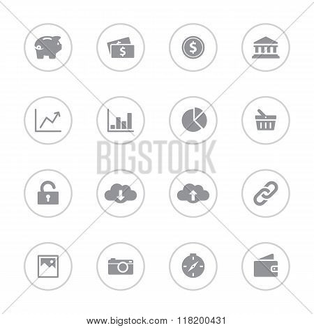 Gray simple flat icon set 4 with circle frame