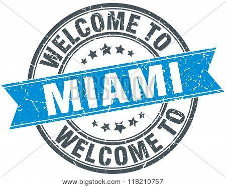 welcome to Miami blue round vintage stamp