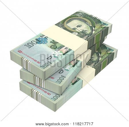 Paraguyan guarani bills isolated on white background. Computer generated 3D photo rendering.