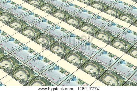 Paraguyan guarani bills stacks background. Computer generated 3D photo rendering.