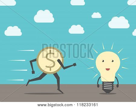 Dollar Running To Lightbulb