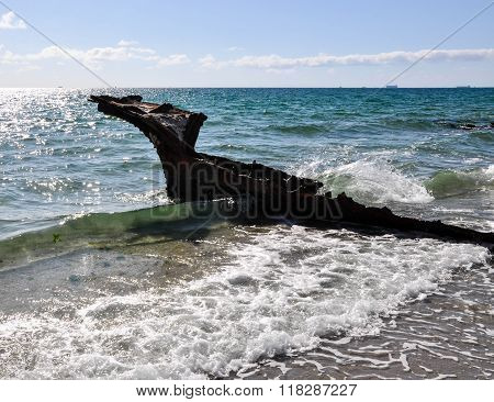 Waves Crash Shipwreck