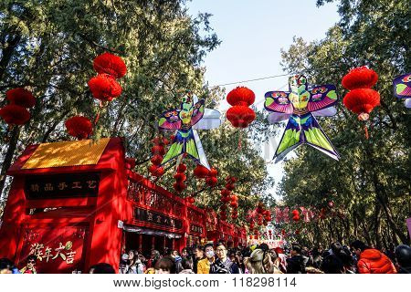 Colorful decorations and red lanterns on Spring Festival Temple Fair, during Chinese New Year
