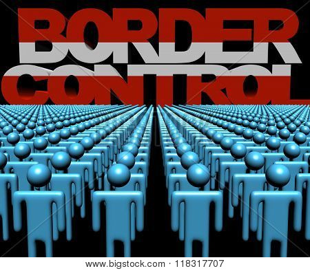 Border Control text with Austrian flag and crowd of people illustration
