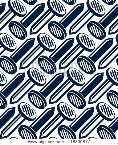 3D Nails Symmetric Vector Seamless Pattern. Carpentry Theme Components. Repair Idea Backdrop With Th