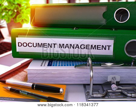 Green Office Folder with Inscription Document Management.