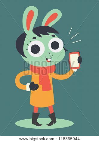 Cute Bunny Girl Holding A Cell Phone