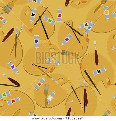 Tools And Materials For Creativity And Painting. Seamless Pattern.