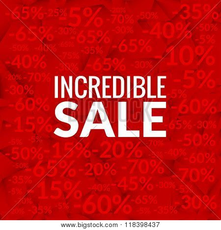 Big incredible sale background with percents pattern on red