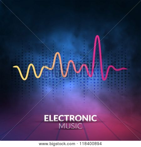 Vector digital equalizer with colored lights and smoky background. Vector illustration can be used f