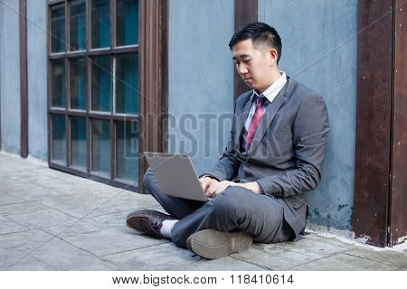 Business Man Working Outdoor - Work Anywhere Concept