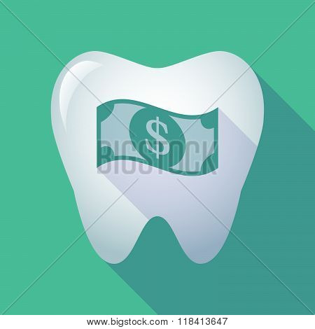 Long Shadow Tooth Icon With A Dollar Bank Note