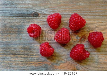 Fresh Red Berries Raspberry European On A Wooden Surface