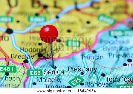 Senica pinned on a map of Slovakia