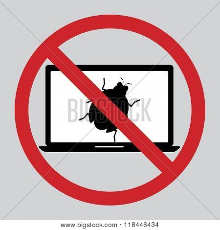 Flat Design Icon Of Restrict Malware Bug Computer On Laptop.