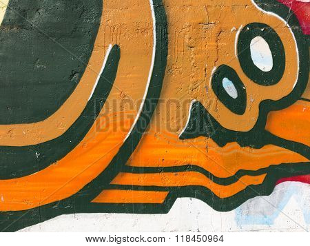 Zhitomir Ukraine - February 7: Detail of graffiti on a concrete wall. Grungy concrete surface with cracks scratches and streaks of paint. February 7 2016 in Zhitomir Ukraine