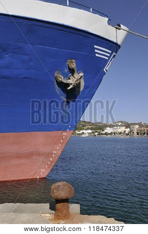 ship moored in Leros Island Greece