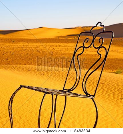 Table And Seat In Desert  Sahara Morocco    Africa Yellow Sand