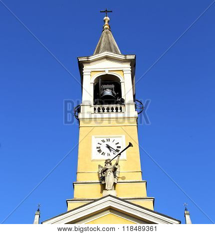 In Cislago Old Abstract     The   Wall  And Church Tower Bell Sunny Day