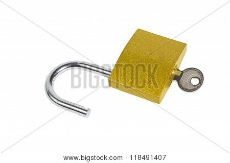 Unlocked Padlock and Key Isolated