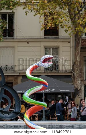 Paris France - September  2014: Stravinsky Fountain In Paris Near The Arts Centre Pompidou