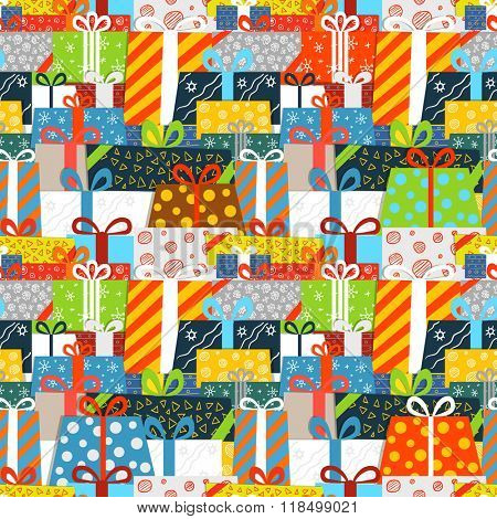 Different gift boxes seamless vector pattern